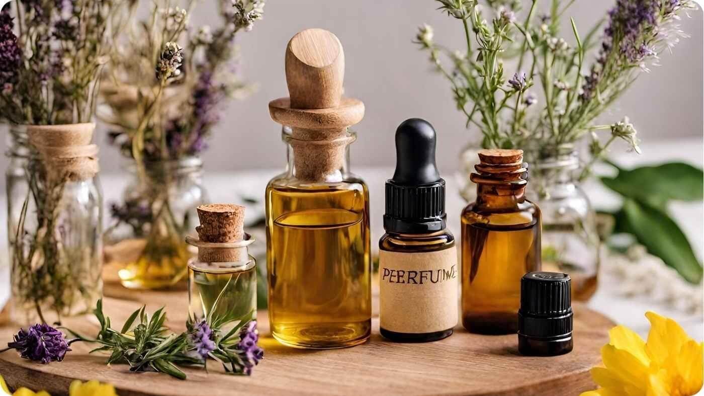 perfume bottle and premium fragrance setup